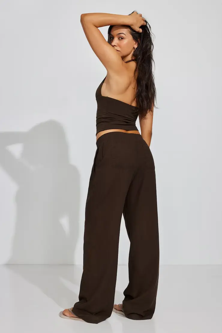 Linen Ribbed Waistband Pull-On Pants - Image 3