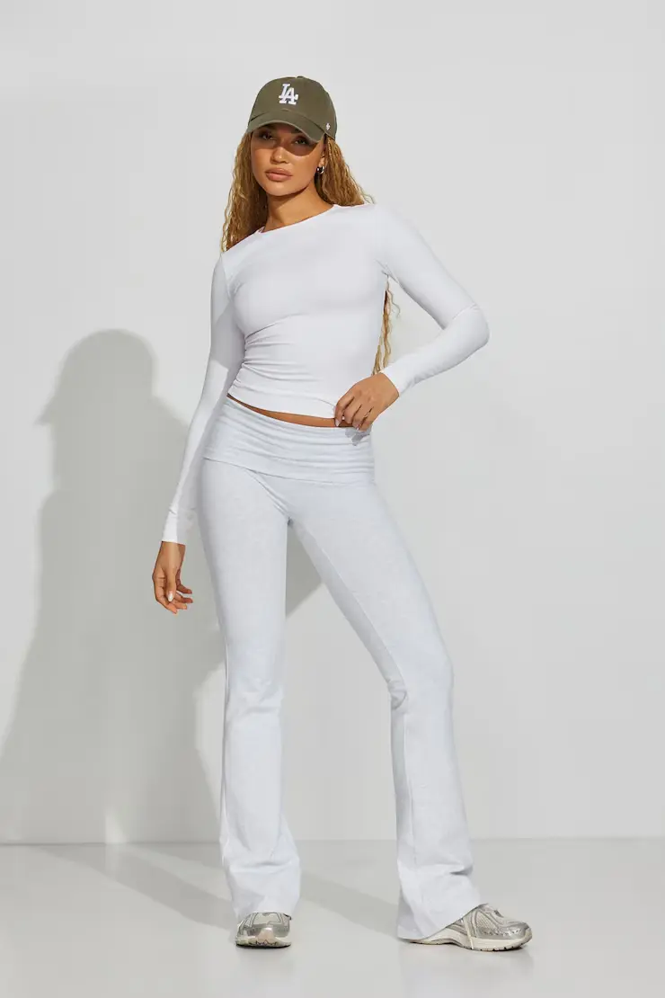 Soft Cotton Fold Over Flare Pants