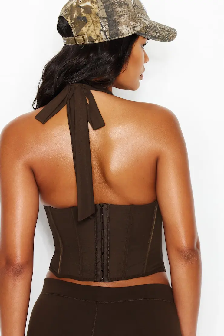 Plunge Halter Mesh Corset Top - Image 4