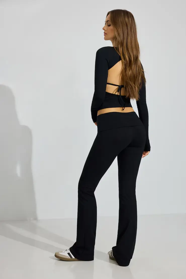 Soft Cotton Fold Over Flare Pants - Image 4