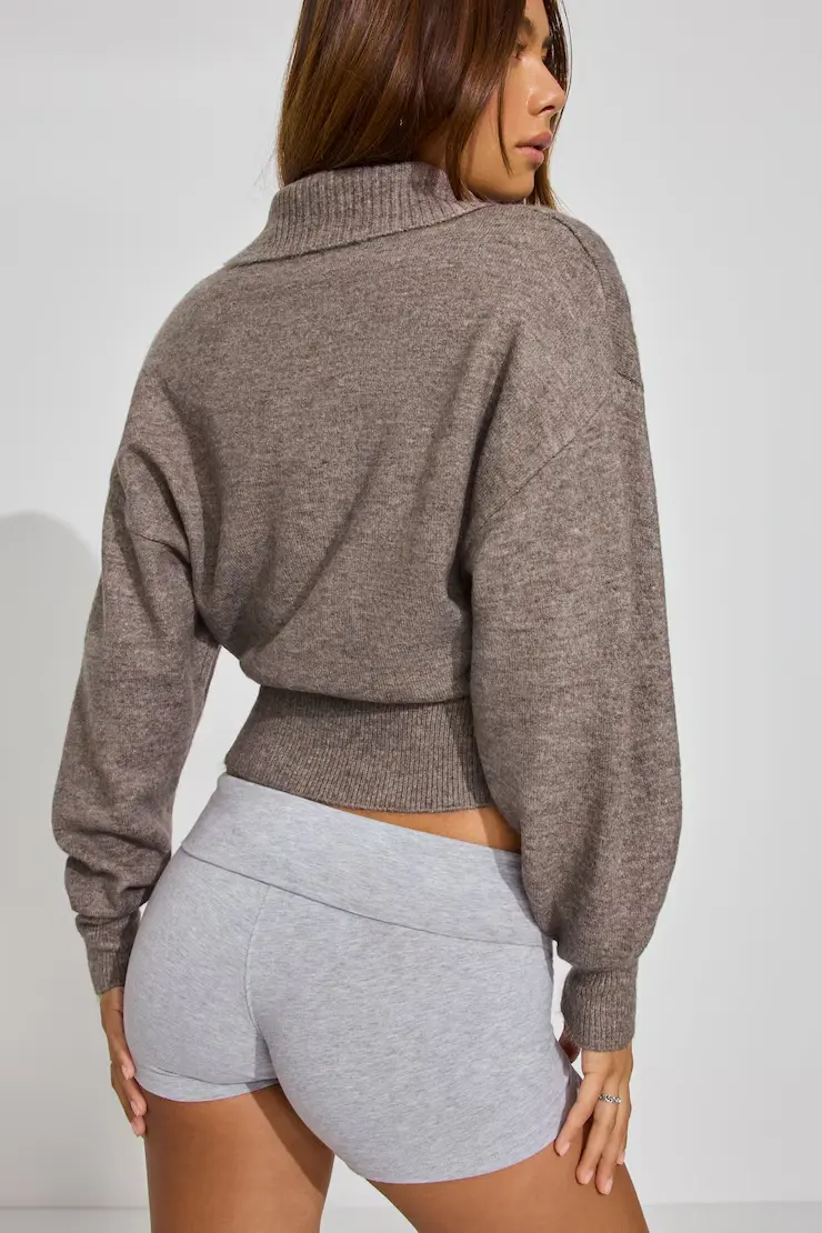 Long Sleeve Spongy Henley Sweater - Image 3